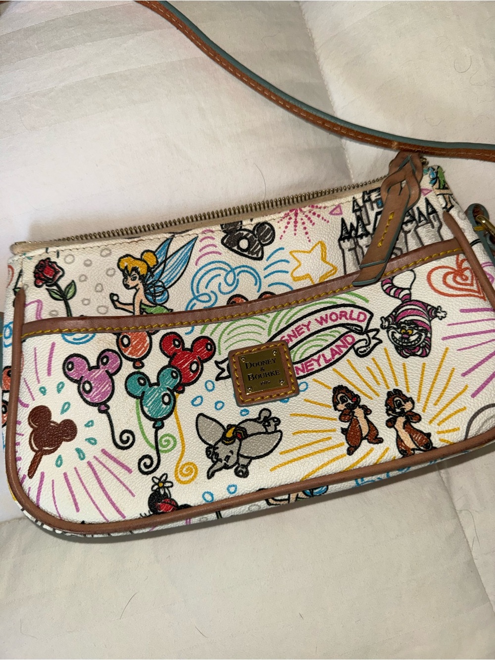 Dooney & Bourke Cream Disney Character Print Crossbody Bag with Tan Trim - Picture 2 of 5